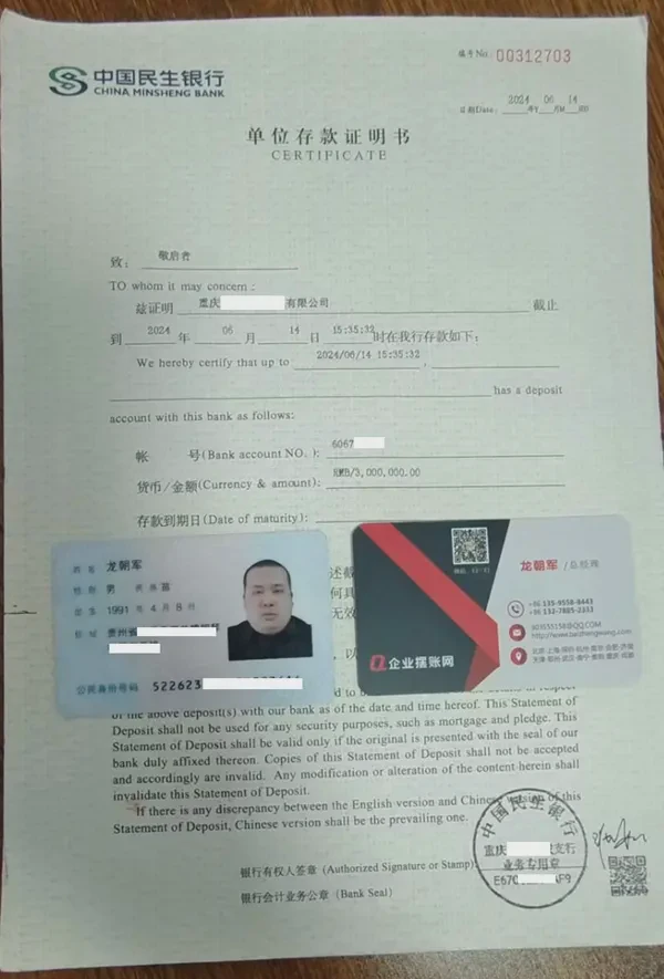 银行存款证明/资金证明
